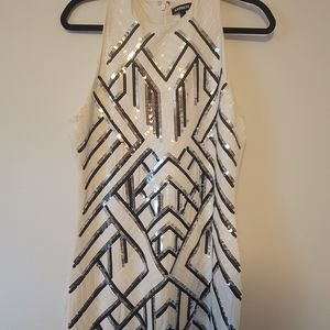 Express Sequin White and Black Mini Dress Large